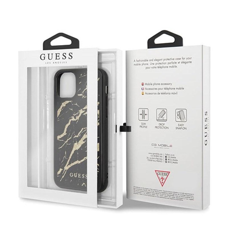 Guess Marble Glass Gold Glitter - Etui iPhone 11 Pro Max (czarny)