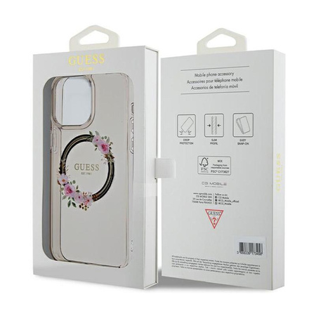 Guess IML Flowers Wreath MagSafe - Etui iPhone 15 Pro Max (czarny)