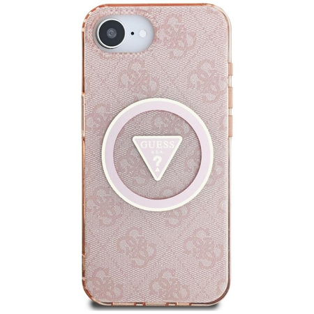 Guess IML Metal Glitter 4G Circle Triangle MagSafe - Etui do iPhone 16e (różowy)
