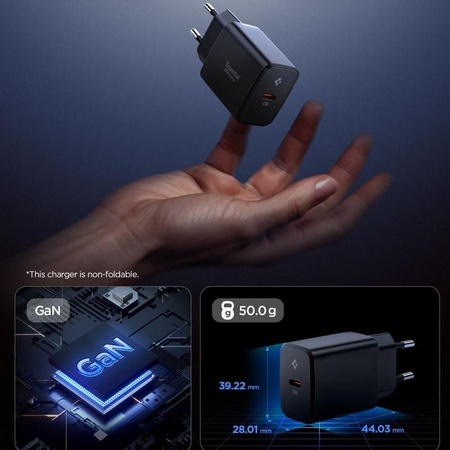 Spigen Essential EE201EU GaN - Ładowarka sieciowa USB-C 20W (Czarny)