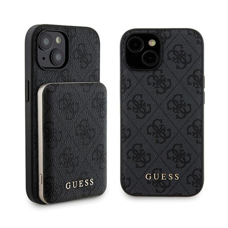 Guess Bundle Pack MagSafe 4G Metal Gold Logo - Zestaw etui + Power Bank 5000mAh MagSafe iPhone 15 (czarny)