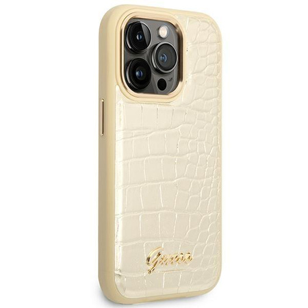 Guess Croco Collection – Etui iPhone 14 Pro (złoty)