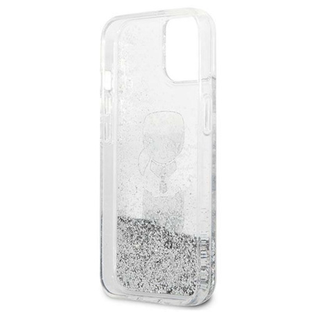 Karl Lagerfeld Liquid Glitter Karl & Choupette Head - Etui iPhone 13 (srebrny)