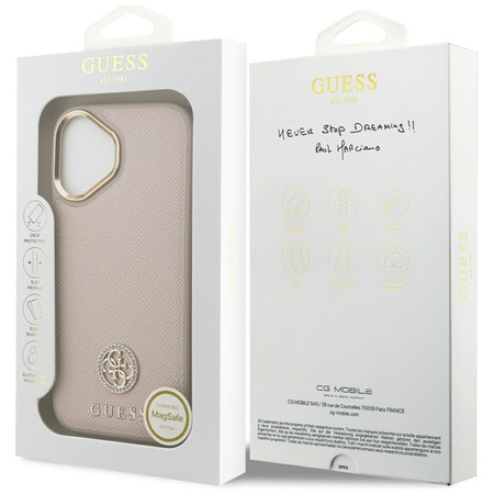 Guess Grained Strass Logo MagSafe - Etui iPhone 17 (różowy)
