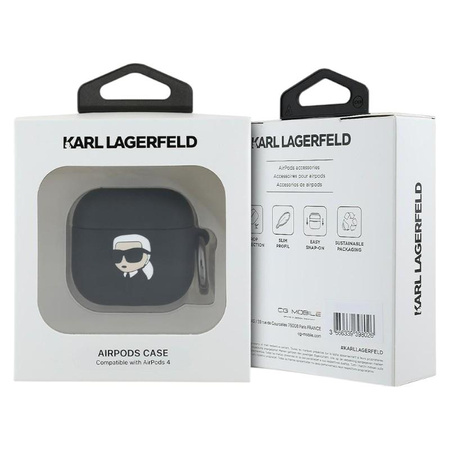 Karl Lagerfeld Silicone Karl Head 3D - Etui AirPods 4 (czarny)