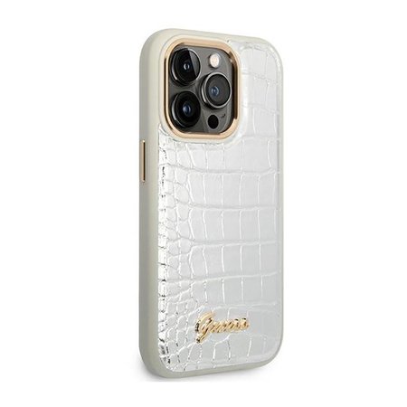 Guess Croco Collection – Etui iPhone 14 Pro Max (srebrny)
