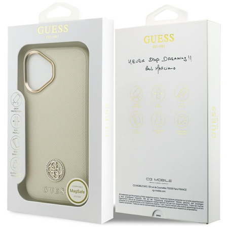 Guess Grained Strass Logo MagSafe - Etui iPhone 17 (beżowy)