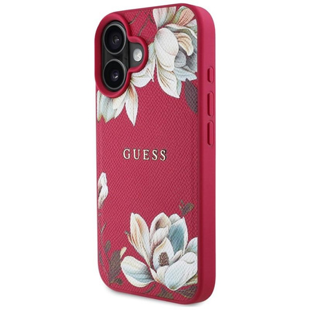 Guess Grained Printed Flower Pattern MagSafe - Etui do iPhone 16 (fuksja)