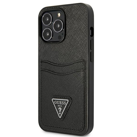 Guess Saffiano Double Card Triangle - Etui iPhone 13 Pro Max (czarny)