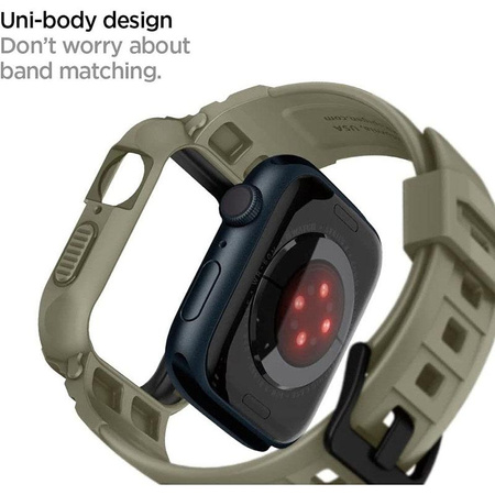 Spigen Rugged Armor Pro - Pasek z obudową do Apple Watch 44/45 mm (Vintage Khaki)