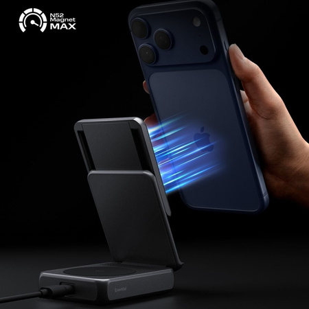 Spigen Essential EF302MOQ - Ładowarka bezprzewodowa 2w1 z MagSafe 25W Qi2.2 (Black)