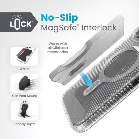 Speck Presidio Lux Grip ClickLock & Magsafe - Etui iPhone 15 Pro Max (Clear / Chrome Finish / Serene Silver)