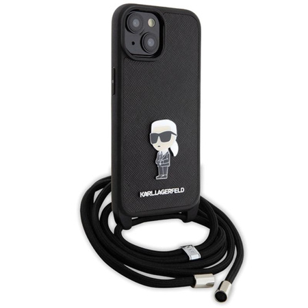 Karl Lagerfeld Crossbody Saffiano Monogram Ikonik Metal Pin - Etui iPhone 15 (czarny)