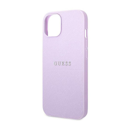 Guess Saffiano Metal Logo Stripes - Etui iPhone 14 (liliowy)