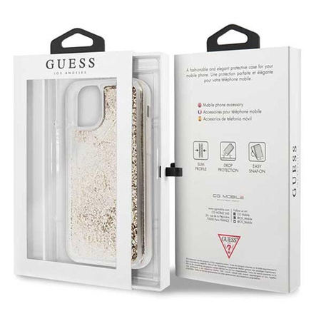 Guess Liquid Glitter Hearts - Etui iPhone 11 (złoty)
