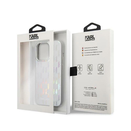 Karl Lagerfeld Monogram Iridescent - Etui iPhone 14 Pro Max (srebrny)