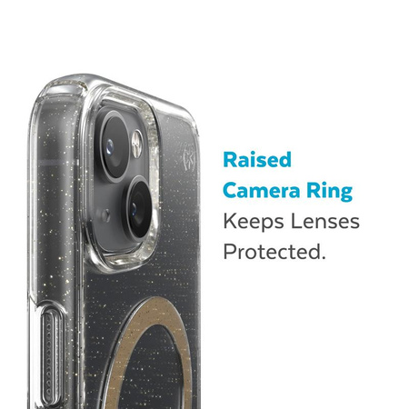 Speck Presidio Perfect-Clear with Glitter + MagSafe - Etui iPhone 14 / iPhone 13 z powłoką MICROBAN (Clear / Gold Glitter)