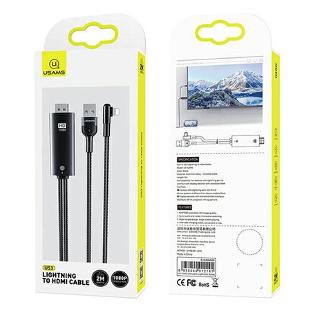 USAMS US-SJ442 - Kabel HDMI - Lightning 2m (czarny)