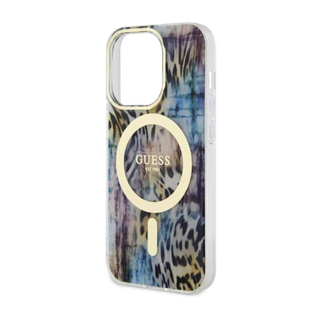 Guess Leopard MagSafe - Etui iPhone 14 Pro (Niebieski)