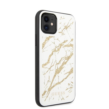 Guess Marble Glass Gold Glitter - Etui iPhone 11 (biały)