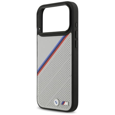 BMW M Tricolor Metal Logo MagSafe - Etui iPhone 17 Pro Max (szary)