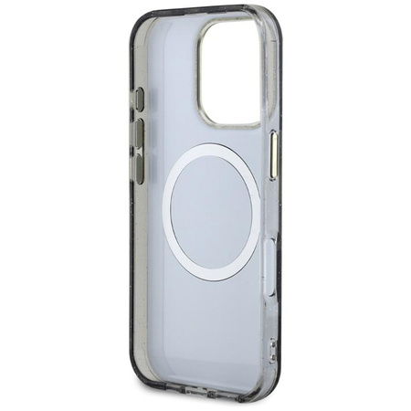 Guess Glitter Flowers Triangle Buttons MagSafe - Etui do iPhone 16 Pro Max (czarny)