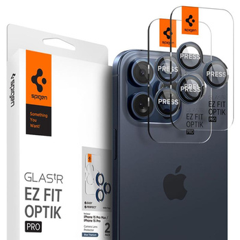 Spigen Optik.TR EZ Fit Camera Lens Protector - Szkło ochronne na obiektyw do iPhone 15 Pro / 15 Pro Max / iPhone 14 Pro / 14 Pro Max (2 szt) (Blue Titanium)