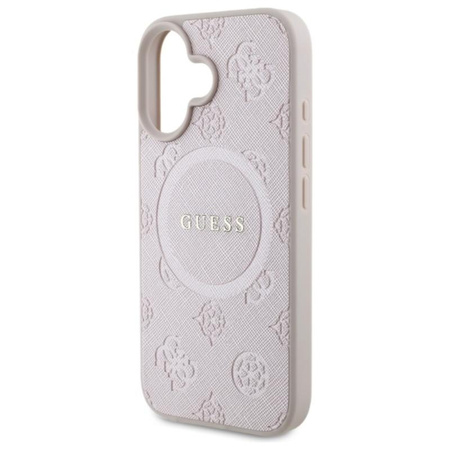 Guess Saffiano Peony Classic Logo MagSafe - Etui iPhone 16 (różowy)