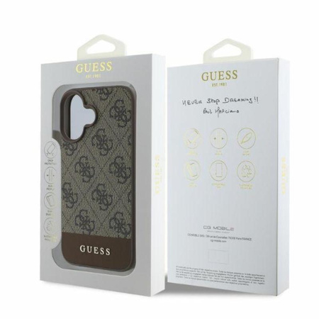 Guess 4G Bottom Stripe - Etui iPhone 16 (brązowy)