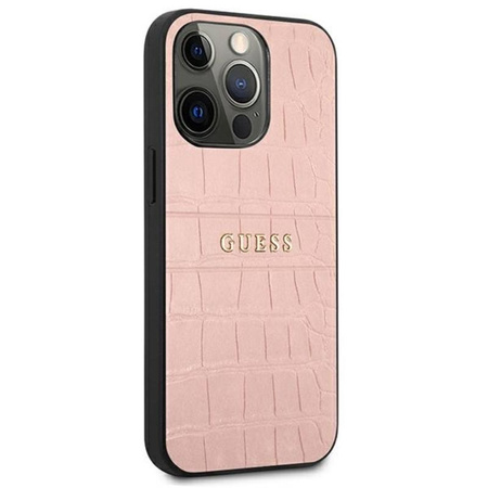 Guess Croco Stamp Lines - Etui iPhone 13 Pro Max (różowy)