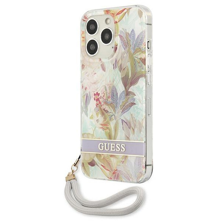 Guess Flower Cord - Etui ze smyczką iPhone 13 Pro Max (Purple)