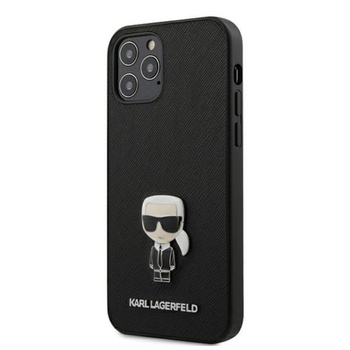 Karl Lagerfeld Saffiano with Pin Ikonik - Etui iPhone 12 / iPhone 12 Pro (czarny)