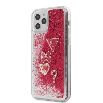 Guess Liquid Glitter Charms - Etui iPhone 12 / iPhone 12 Pro (malinowy)