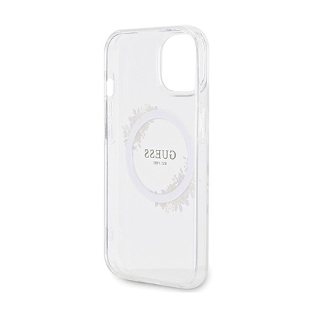Guess IML Flowers Wreath MagSafe - Etui iPhone 15 (przezroczysty)