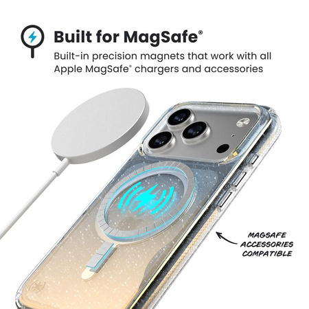 Speck Presidio Lux MagSafe - Etui iPhone 17 Pro (Hyper Mirror Glitter / Silver Metallic)