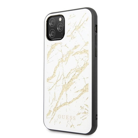 Guess Marble Glass Gold Glitter - Etui iPhone 11 Pro Max (biały)
