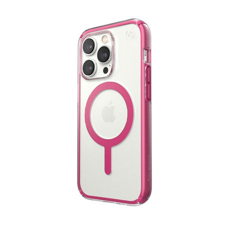 Speck Presidio Perfect-Clear with Impact Geometry + MagSafe - Etui iPhone 14 Pro z powłoką MICROBAN (Clear / Digital Pink)