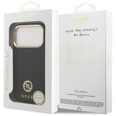 Guess Grained Strass Logo MagSafe - Etui iPhone 17 Pro (czarny)