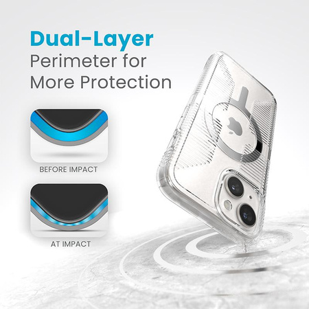 Speck Gemshell Grip + MagSafe - Etui do iPhone 16e / iPhone 15 / iPhone 14 / iPhone 13 (Clear / Chrome Finish)