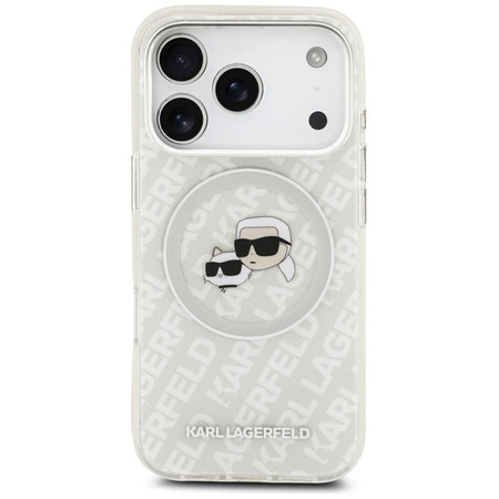 Karl Lagerfeld IML Glitter Karl & Choupette Heads Logo MagSafe - Etui iPhone 17 Pro (szary)