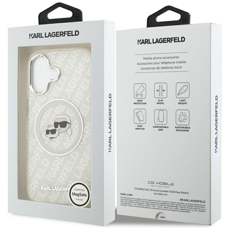 Karl Lagerfeld IML Glitter Karl & Choupette Heads Logo MagSafe - Etui iPhone 17 (szary)