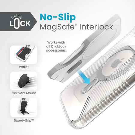 Speck Presidio Perfect-Clear Grip ClickLock & MagSafe - Etui iPhone 15 Plus / iPhone 14 Plus (Clear / Chrome Finish / Serene Silver)