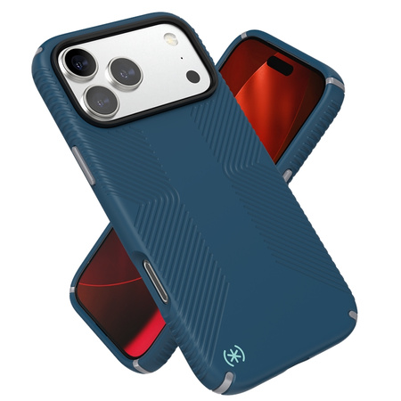 Speck Presidio2 Grip MagSafe - Etui iPhone 17 Pro Max (Deep Sea/Silver Metallic)