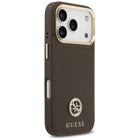 Guess Grained Strass Logo MagSafe - Etui iPhone 17 Pro (brązowy)