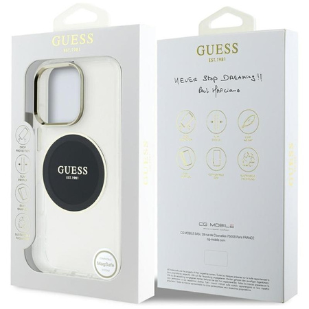 Guess IML Metal Colored Circle Classic Logo MagSafe - Etui do iPhone 16 Pro (czarny)