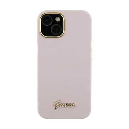 Guess Silicone Script Metal Logo & Frame - Etui iPhone 15 Pro Max (różowy)