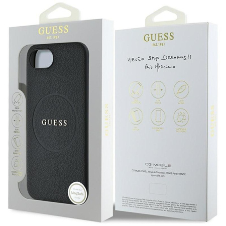Guess Grained Ring MagSafe - Etui do iPhone 16e (czarny)