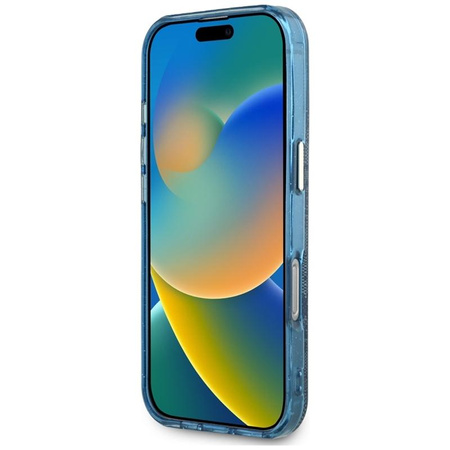 Guess IML Metal Glitter 4G Circle Triangle MagSafe - Etui do iPhone 16 Pro (niebieski)