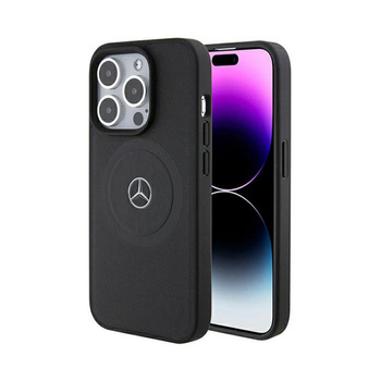 Mercedes Crossed Lines Pattern Leather MagSafe - Etui iPhone 15 Pro (czarny)