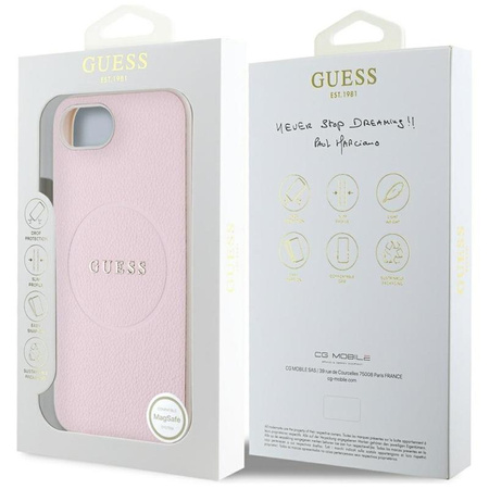 Guess Grained Ring MagSafe - Etui do iPhone 16e (różowy)